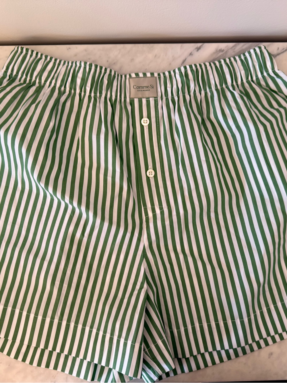 Comme Si Green and White Striped Boxers